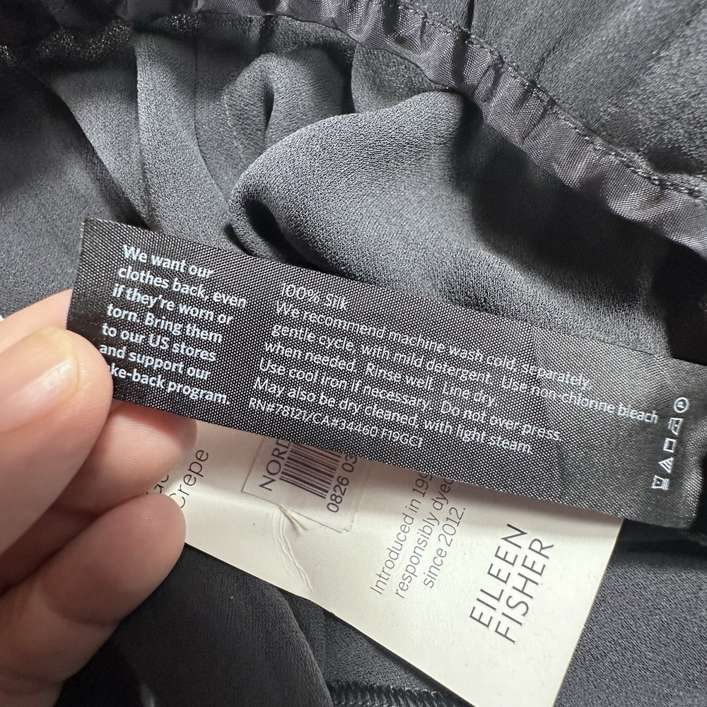 Eileen Fisher Womens Medium Black 100% Silk Georgette Crepe Ankle Pants Luxury - Picture 5 of 12